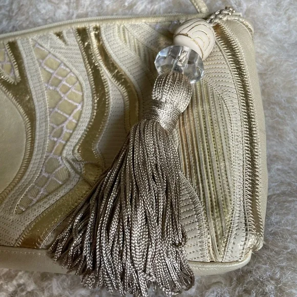 Sharif - vintage purse - cream - metallic - crossbody - gold - leather - Picture 5 of 7